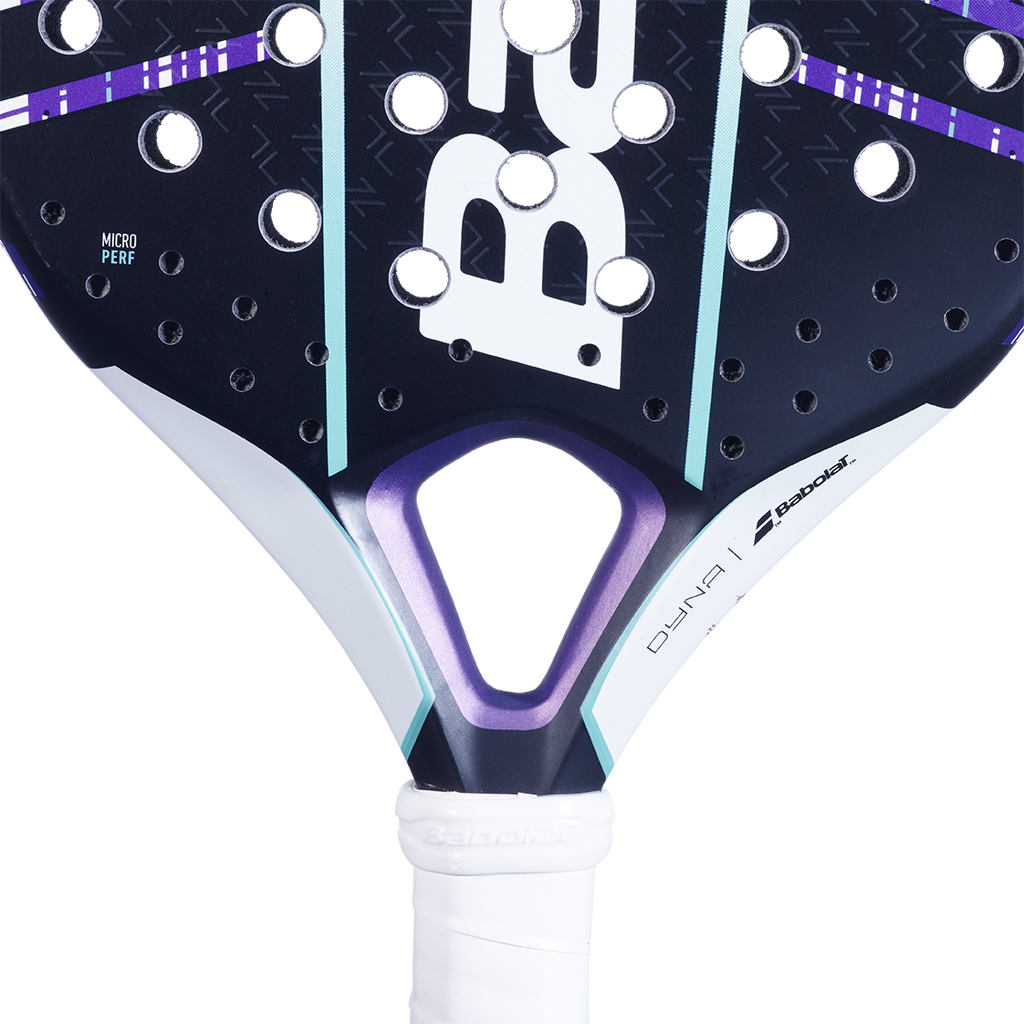 Babolat Dyna Spirit padel racket, close-up of the heart and the Microperf marking