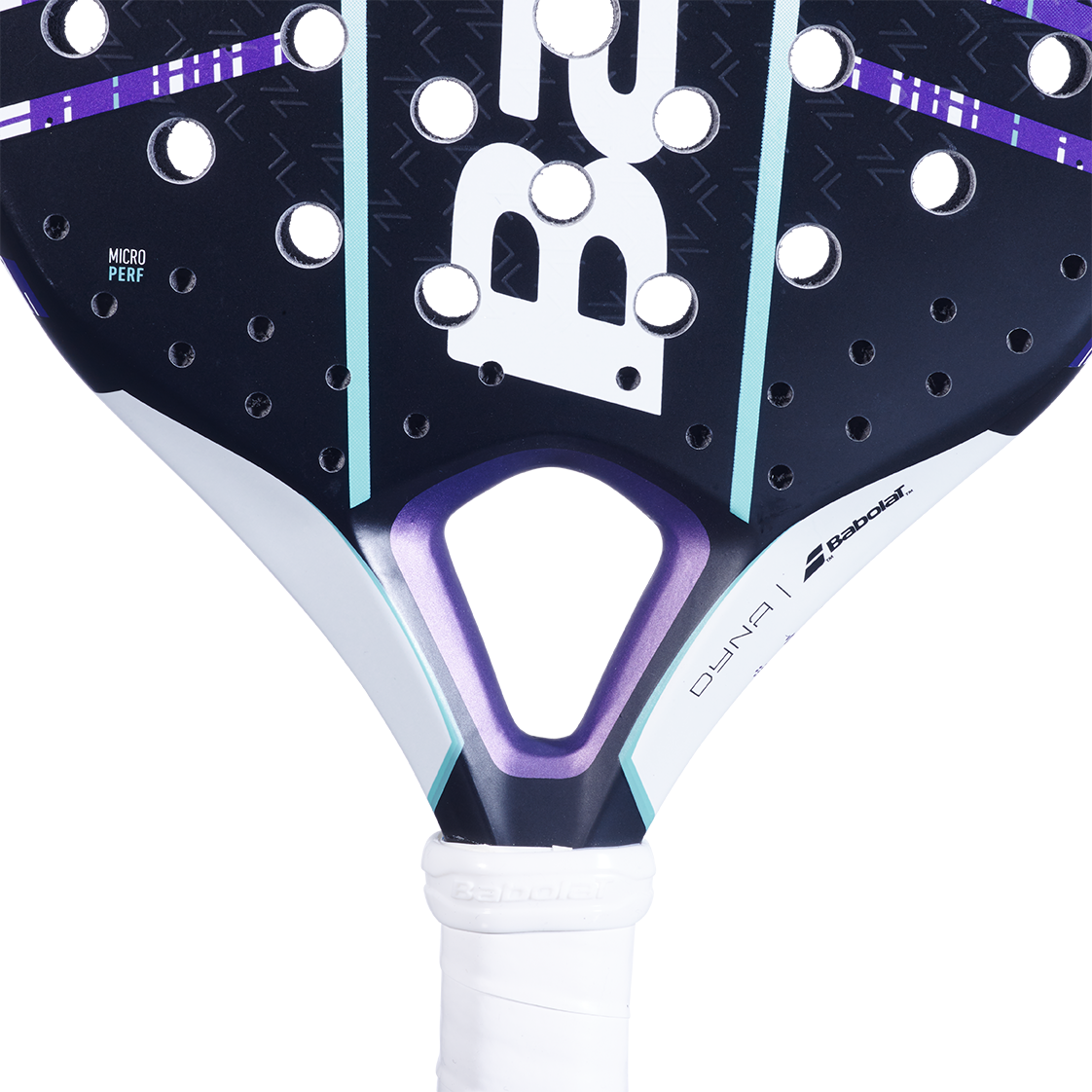 Babolat Dyna Spirit padel racket, close-up of the heart and the Microperf marking