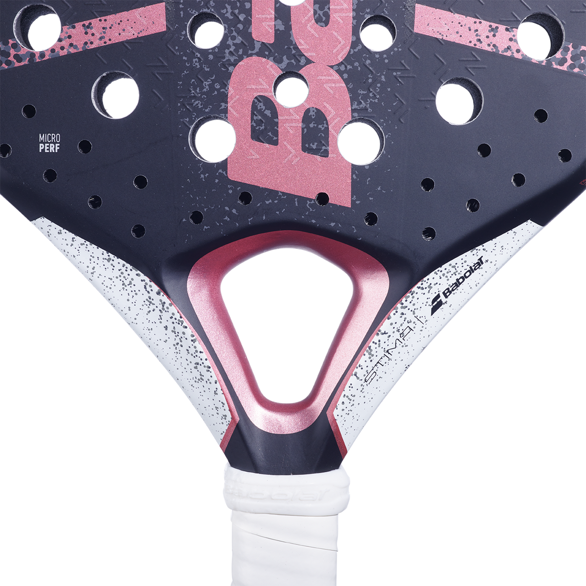 Raquette de padel Babolat Stima Spirit, détail du cœur et du marquage Microperf
