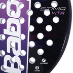 Raquette de padel Babolat Stima Vita, détail de la surface de frappe avec le marquage STIMA VITA