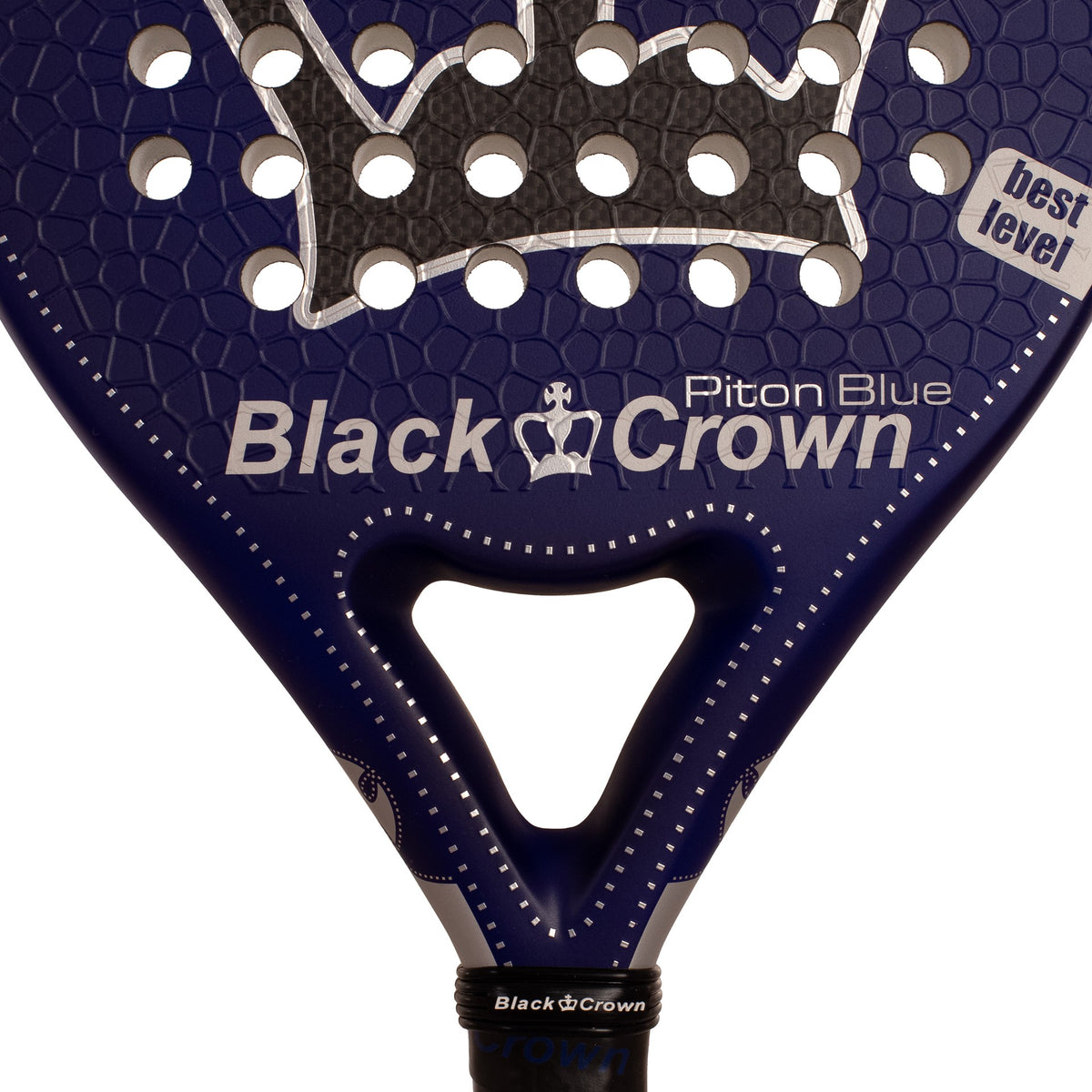 Gros plan sur le pont de la raquette de padel Black Crown Piton Blue