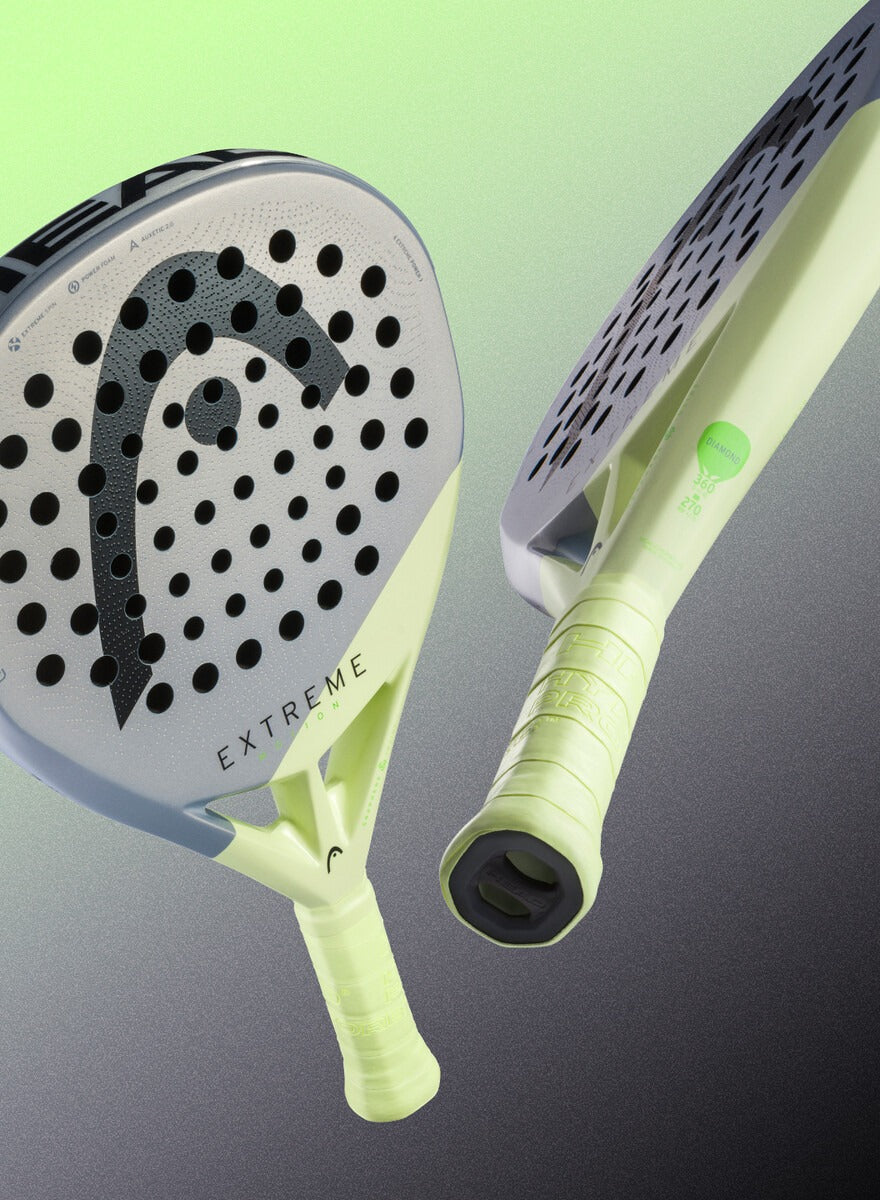 Raquette de padel Head Extreme Motion 2026, vues de face et de tranche avec les marquages diamant, 360 g et 270 mm