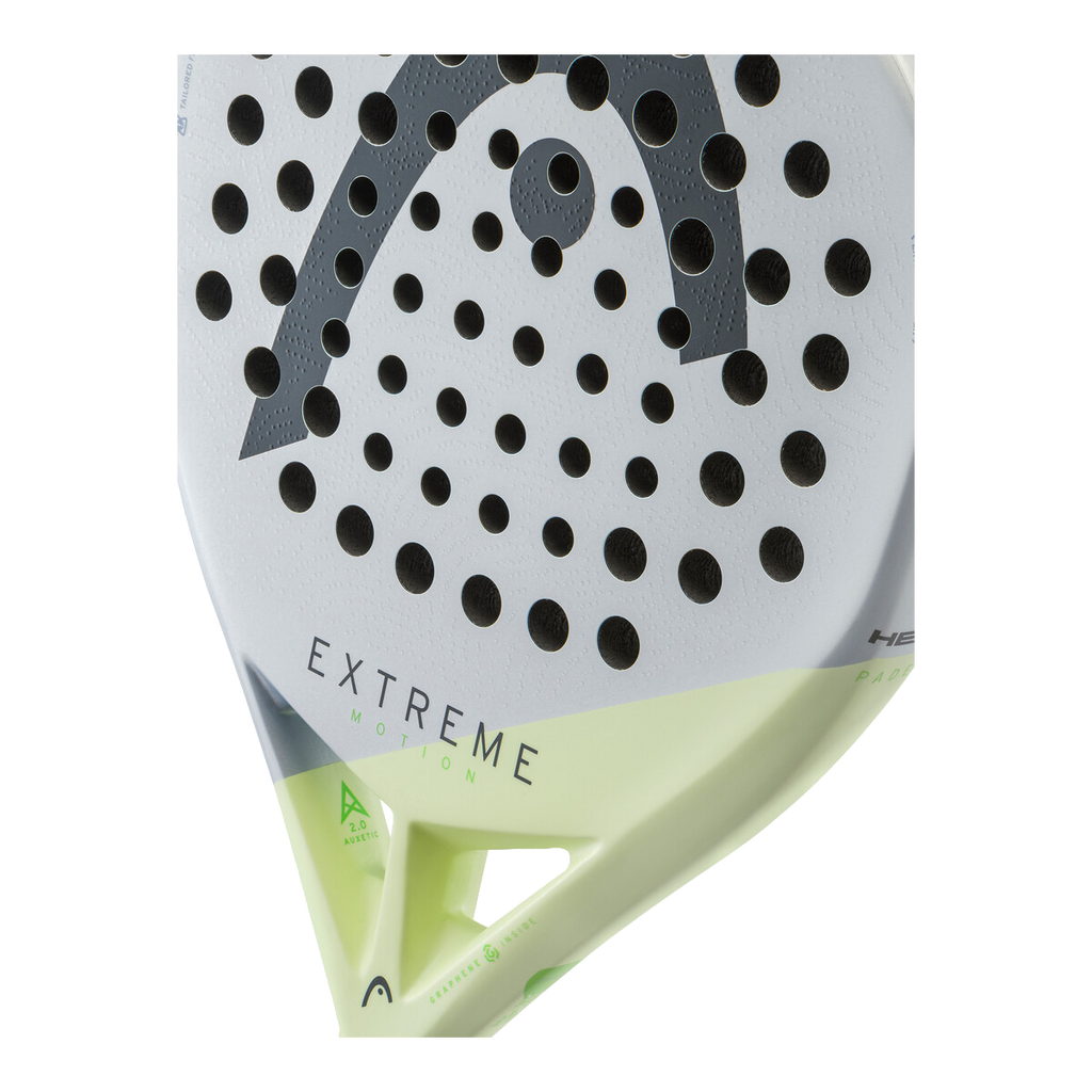 Raquette de padel Head Extreme Motion 2026, détail du tamis, Auxetic 2.0 et Graphene Inside