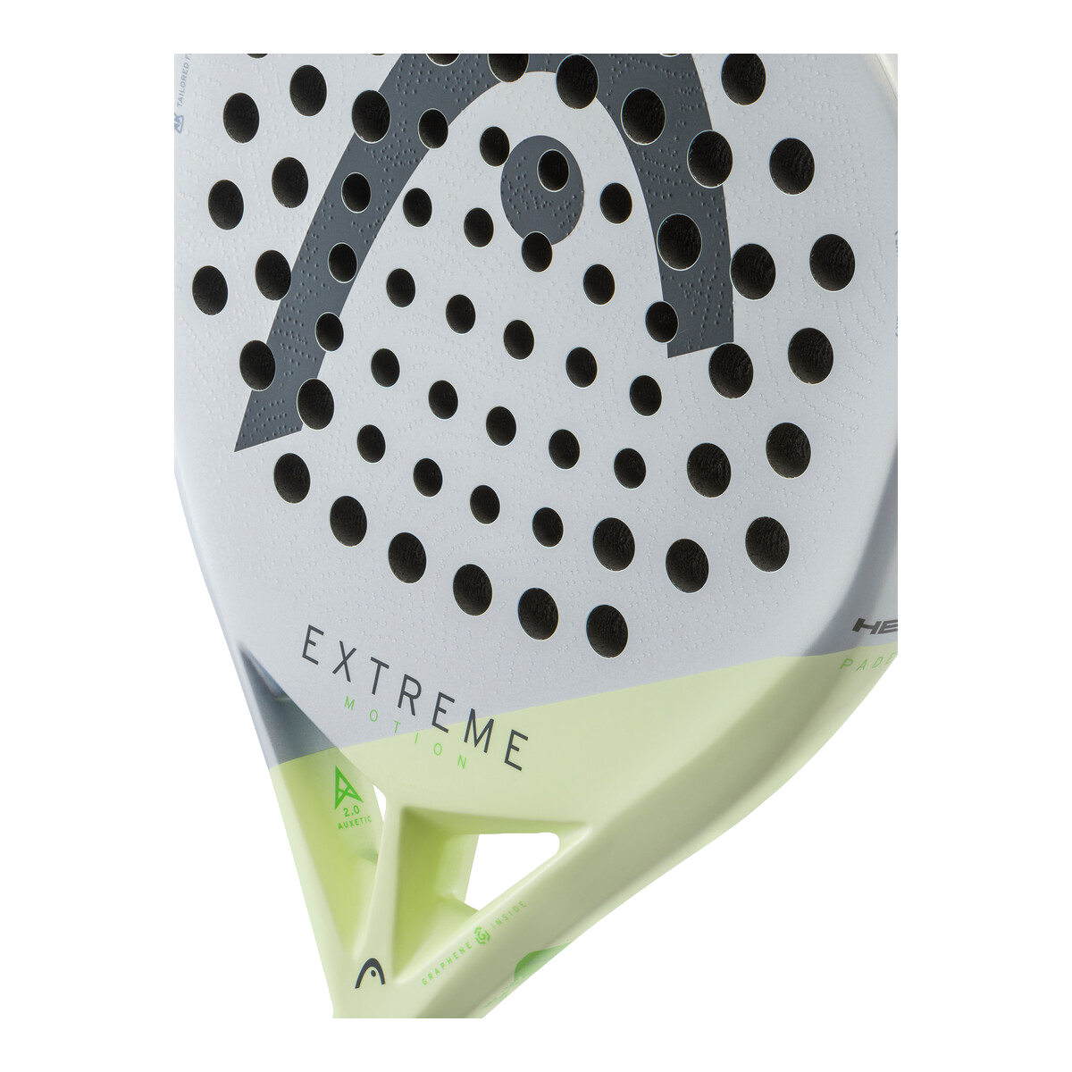 Raquette de padel Head Extreme Motion 2026, détail du tamis, Auxetic 2.0 et Graphene Inside