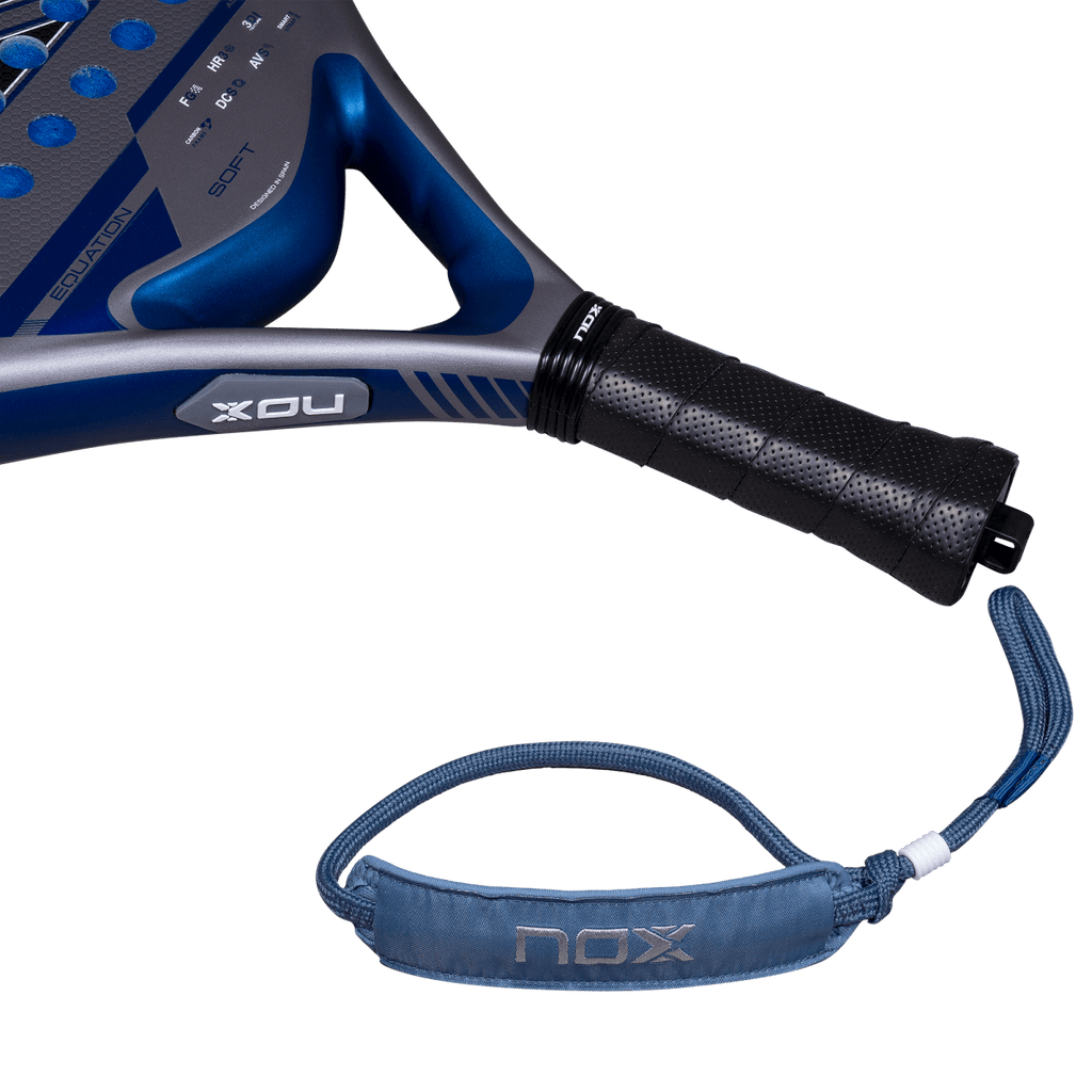 NOX Equation SOFT Advanced 2027 padel racket, close-up of the handle and the wrist strap