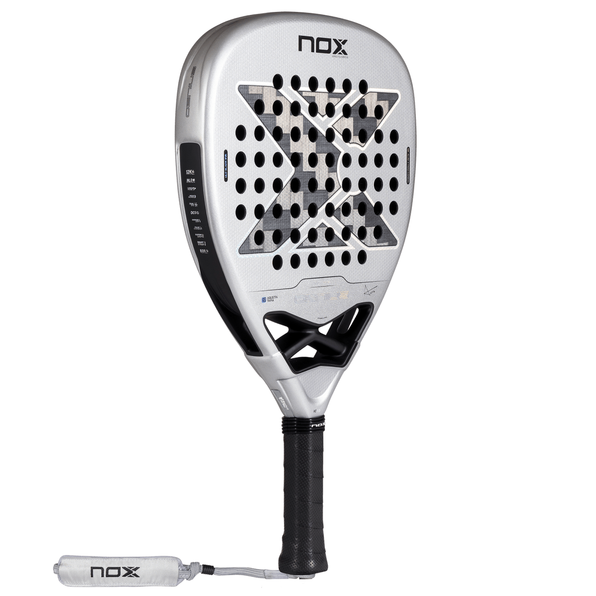 Raquette de padel NOX Genius Attack 12K Alum XTREM 2027 by Agustín Tapia, vue à 45 degrés