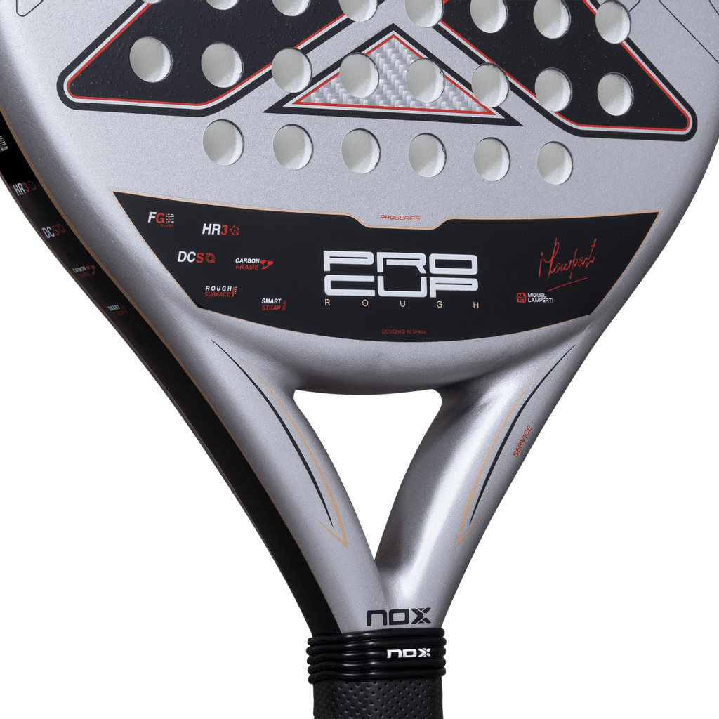 NOX ML10 Pro Cup Rough 2027 padel racket by Miguel Lamperti, close-up of the heart