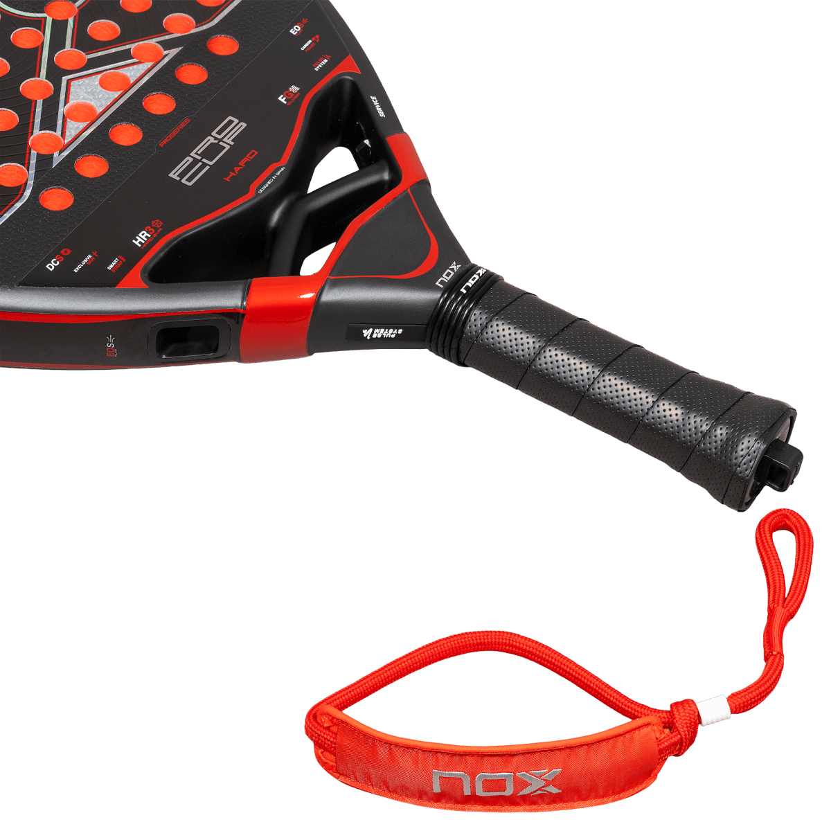 Raquette de padel NOX Pro Cup HARD 2027 by Agustín Tapia, détail du manche et de la dragonne