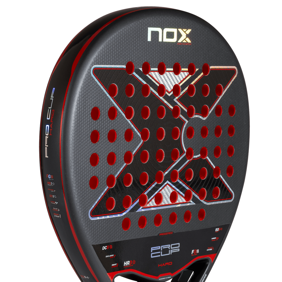 NOX Pro Cup HARD 2027 padel racket by Agustín Tapia, close-up view