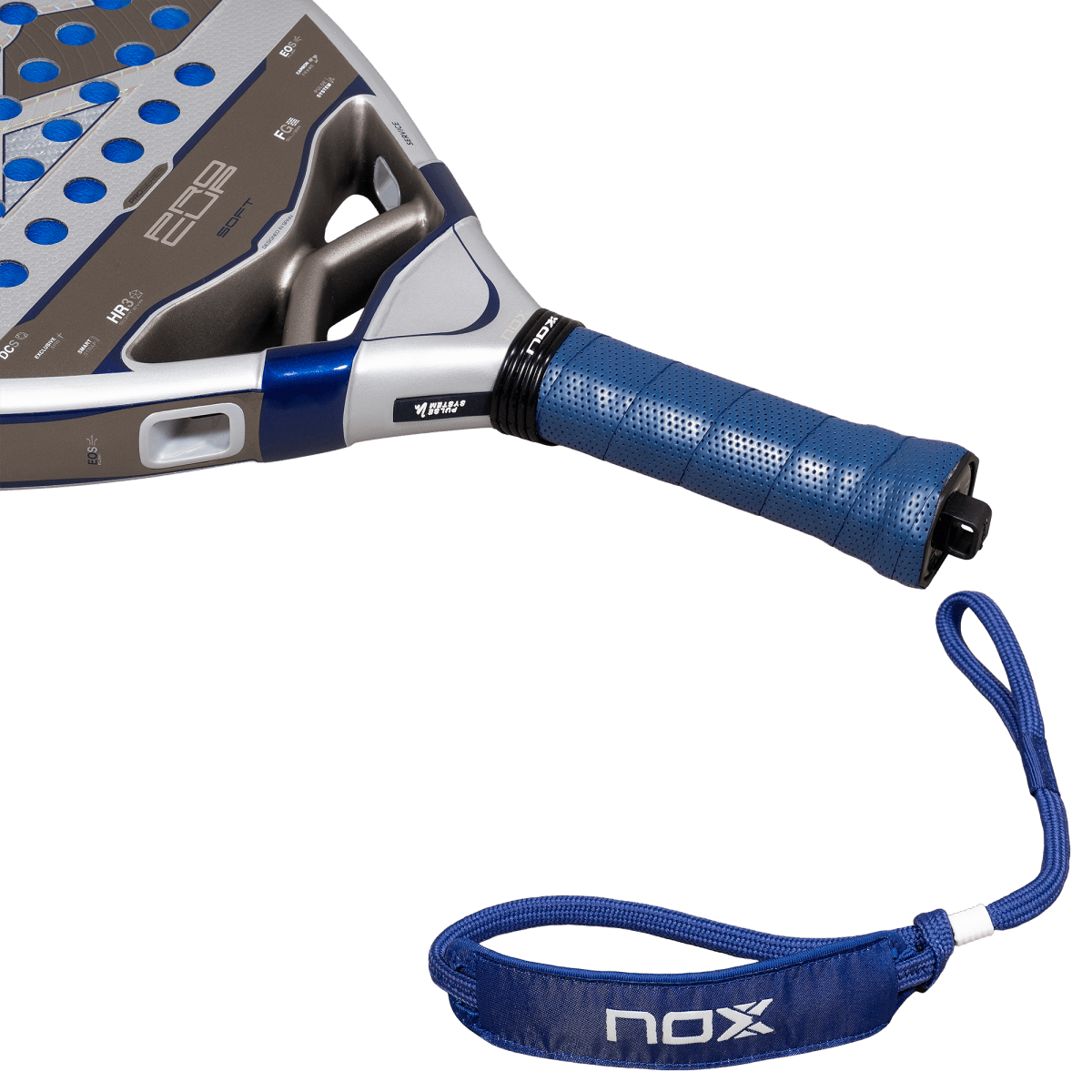 NOX Pro Cup SOFT 2027 padel racket by Agustín Tapia, close-up of the handle and the wrist strap