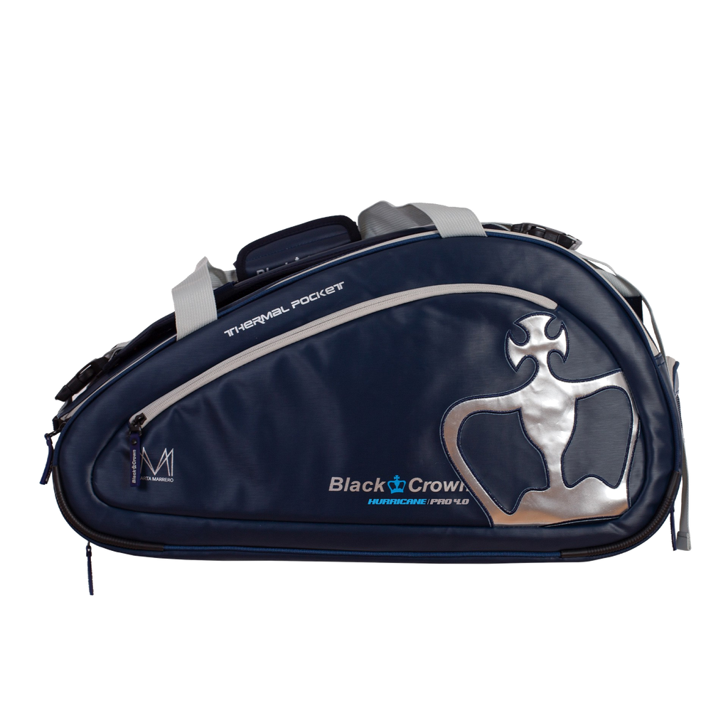 Sac de padel Black Crown Hurricane Pro 4.0 de profil, compartiment thermique visible